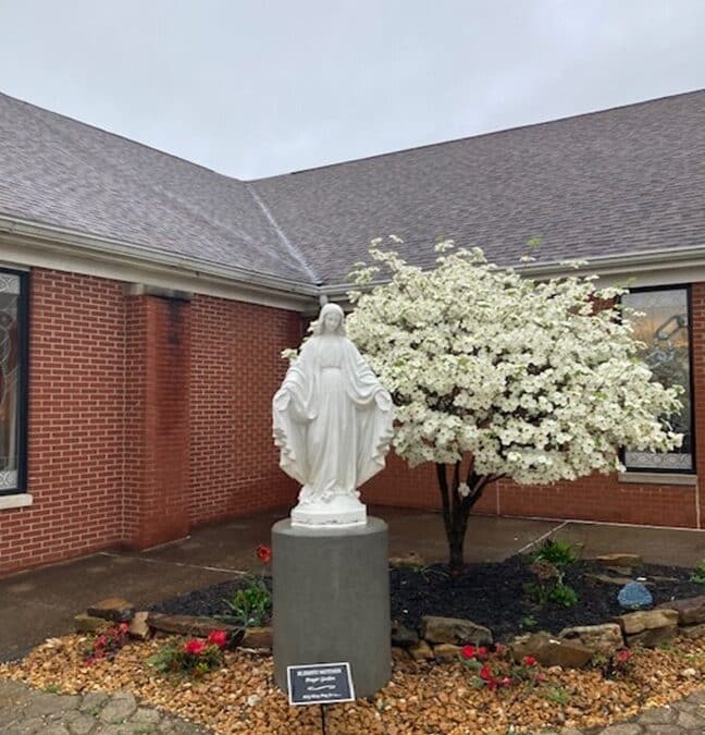 Transformed and blessed prayer garden at Blessed Mother